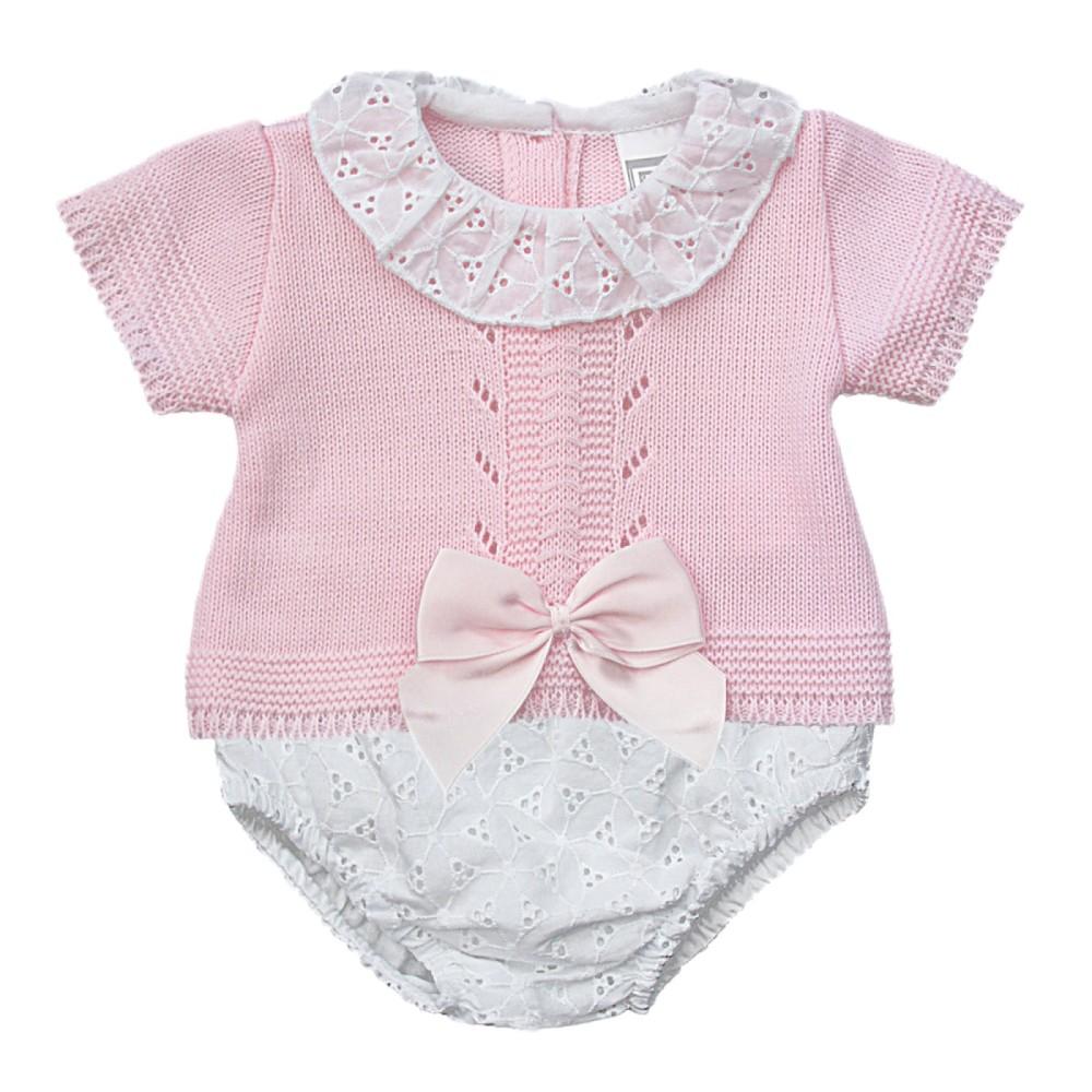 Pex Kids Ruth Pink Knitted Top & White Broderie Anglaise Pants