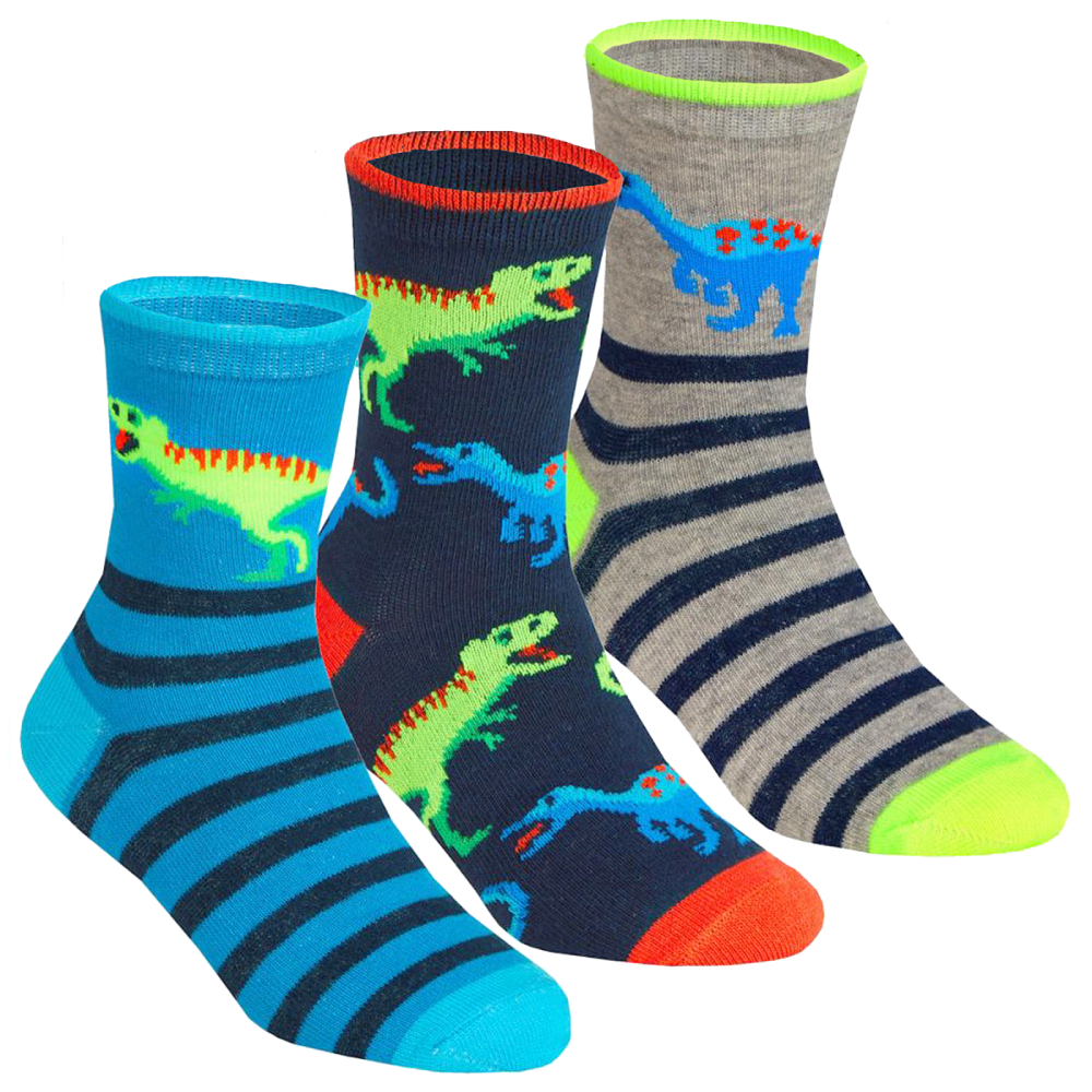 Tick Tock 3 Pair Cotton Rich Dinosaur Ankle Socks