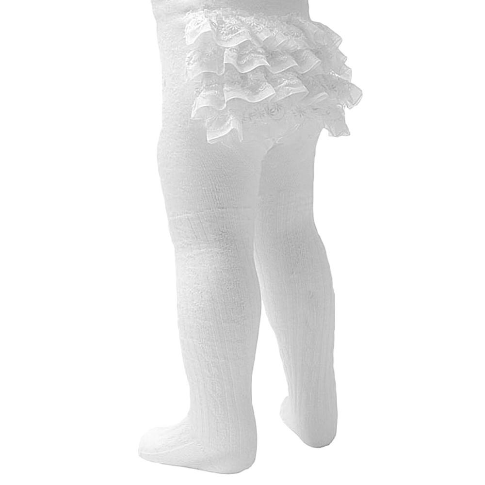 Soft Touch Ribbed Frilly Bum Tights in White