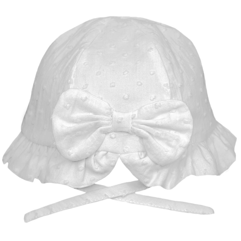 Soft Touch Cotton Dobby Bow Sun Hat with Chin Strap in White