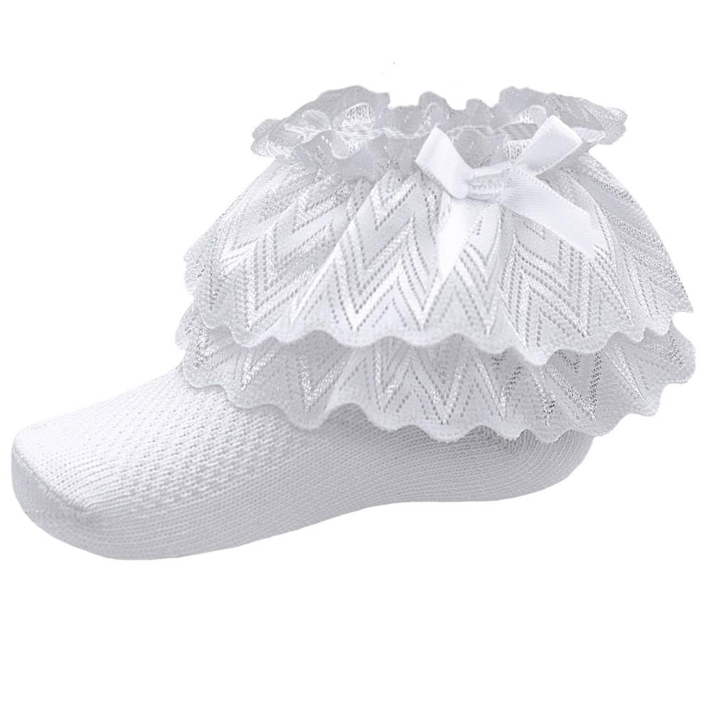 Soft Touch Girls Zig Zag with Bow White Ankle Socks