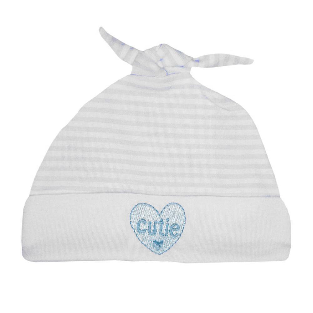 Blue Cotton Newborn Baby Sleep Hat Striped with Top Knot