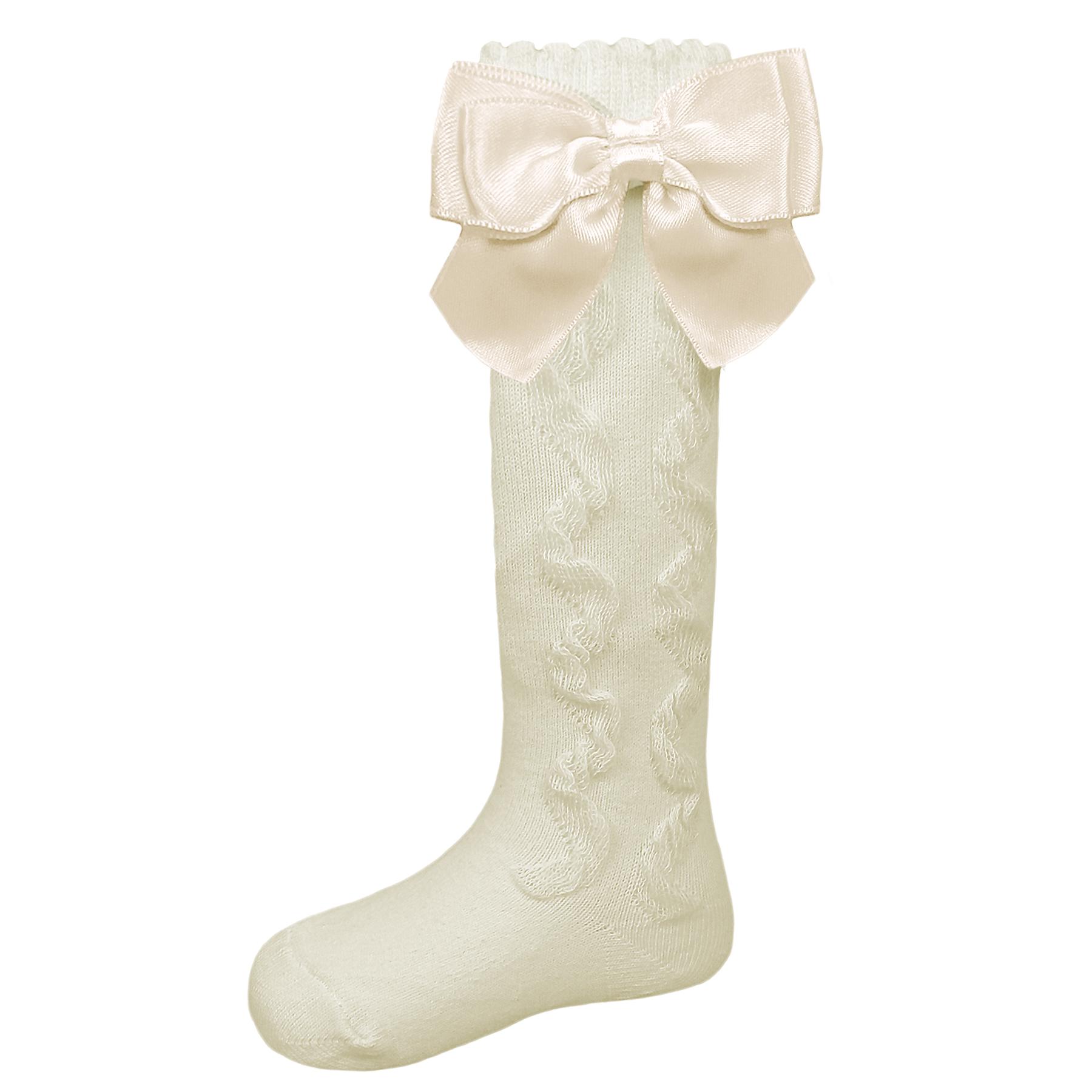 Pex Kids Grazia Knee High Side Bow Ruffle Socks in Cream