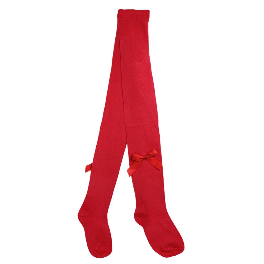 Pex Kids Satin Side Ribbon Bow Tights in Red