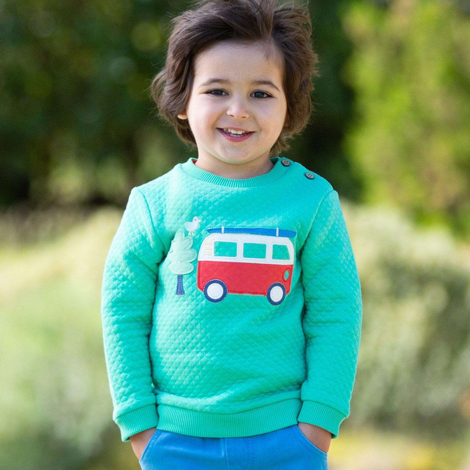 Boy wearing Kite Clothing camper sweatshirt