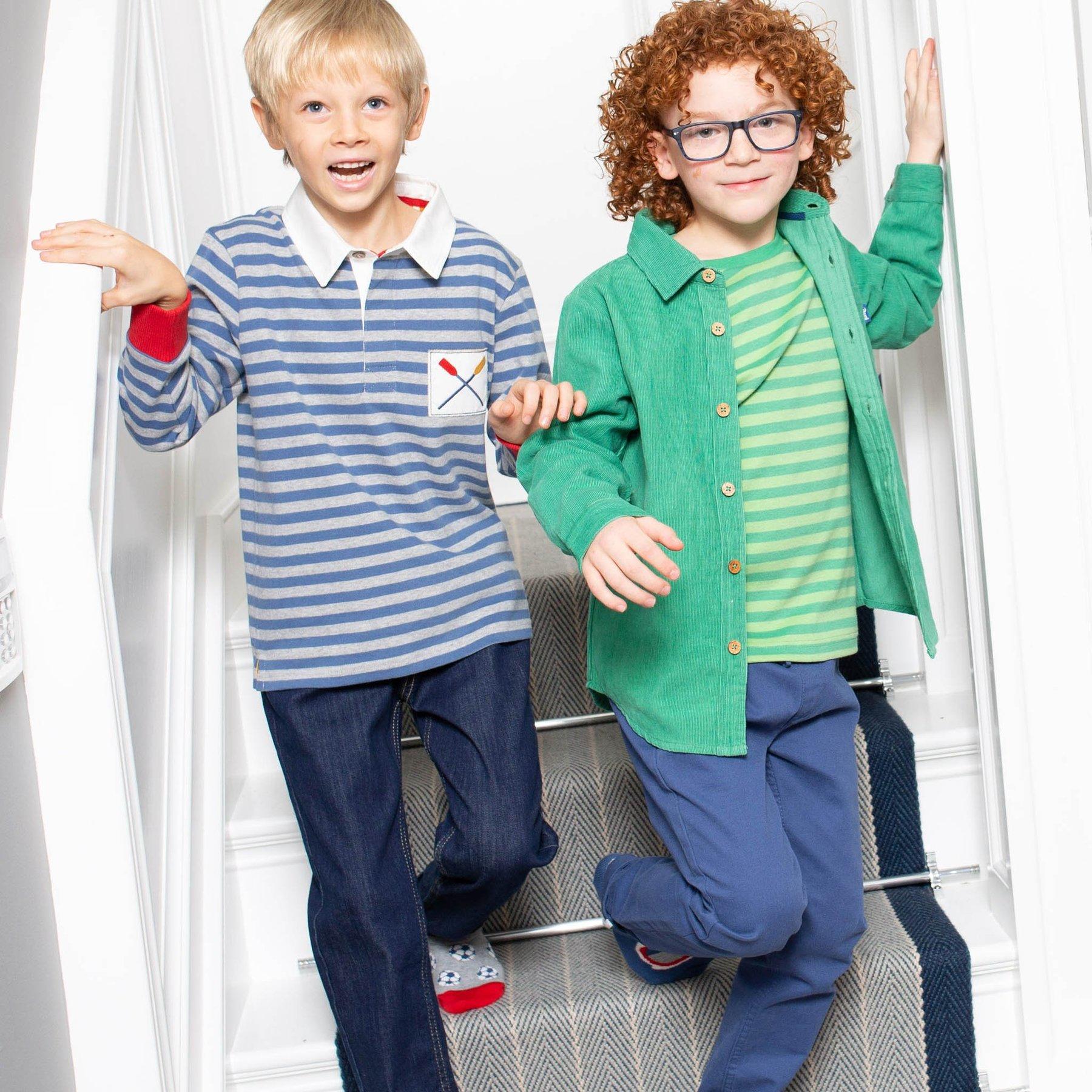 Boy wearing Kite Clothing Classic Cord Shirt with friend