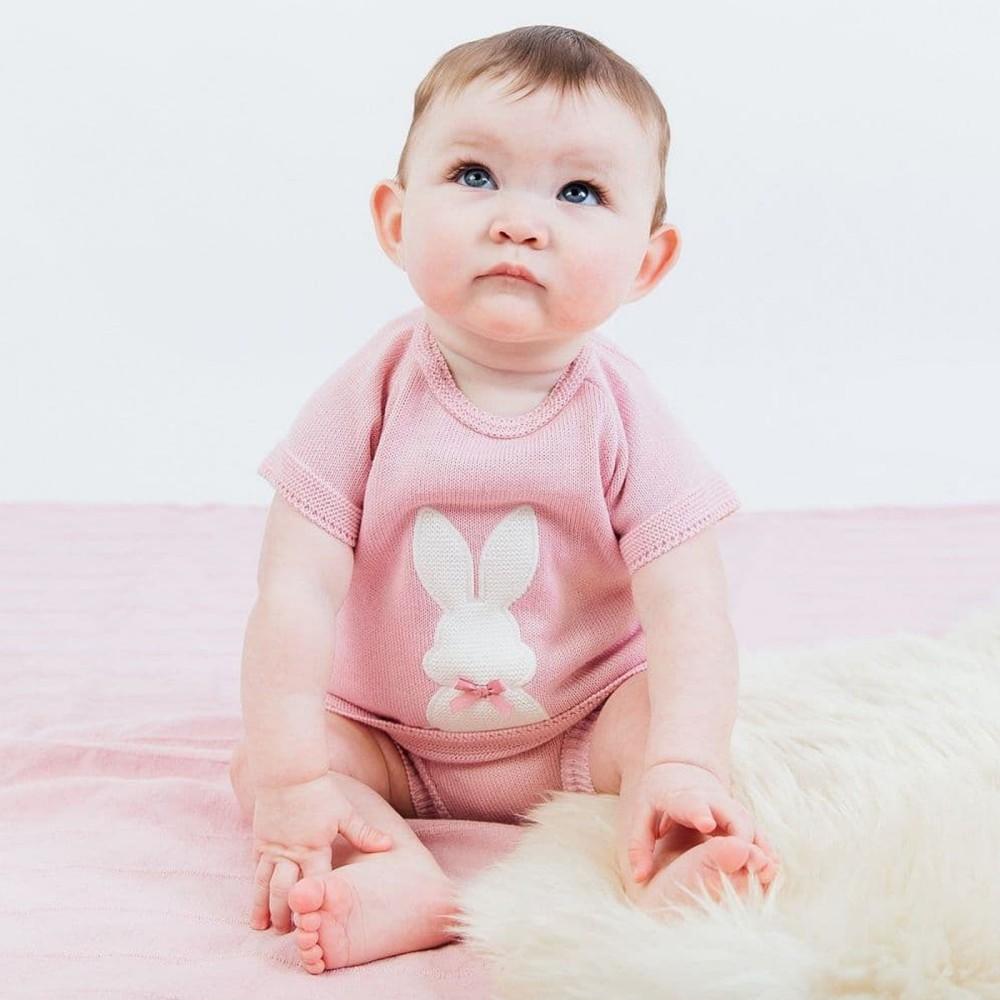 Baby Wearing Dandelion Bobtail Bunny Pink Romper