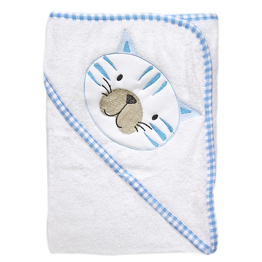 Watch Me Grow Tiger Hooded White & Blue Towel