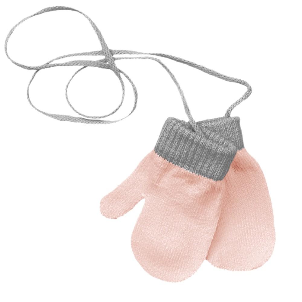 Pesci Baby Pink & Grey Connected Mittens