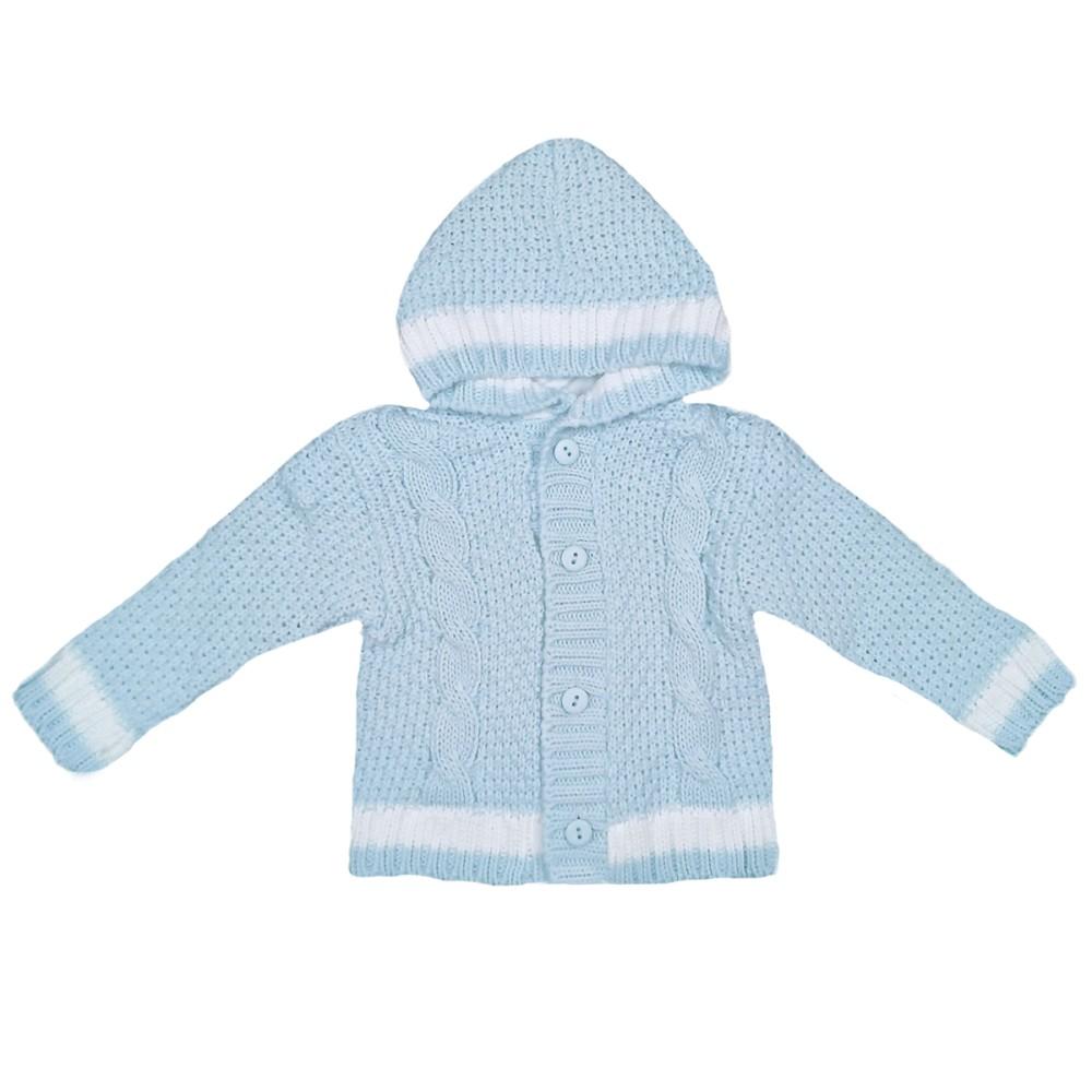 Nursery Time Heavy Knit Hooded Blue & White Pram Coat