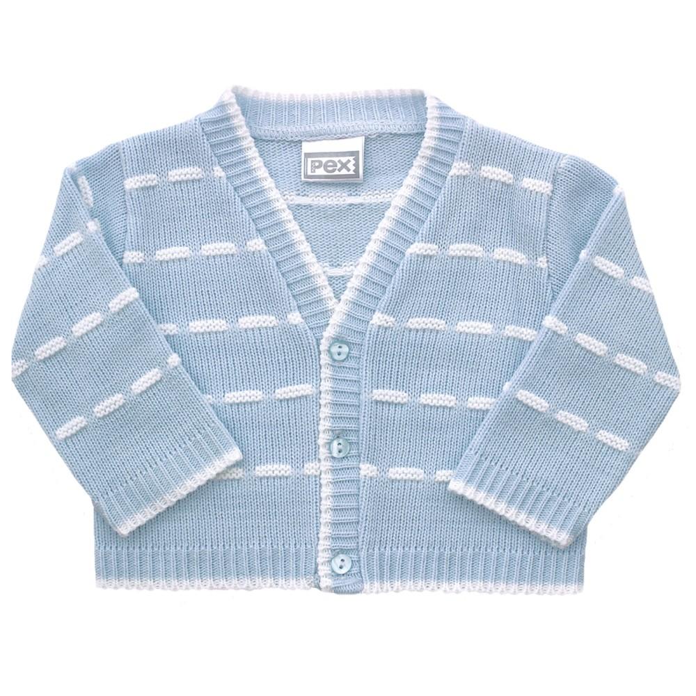 Pex Kids Landers Blue & White Fine Knit V-Neck Cardigan