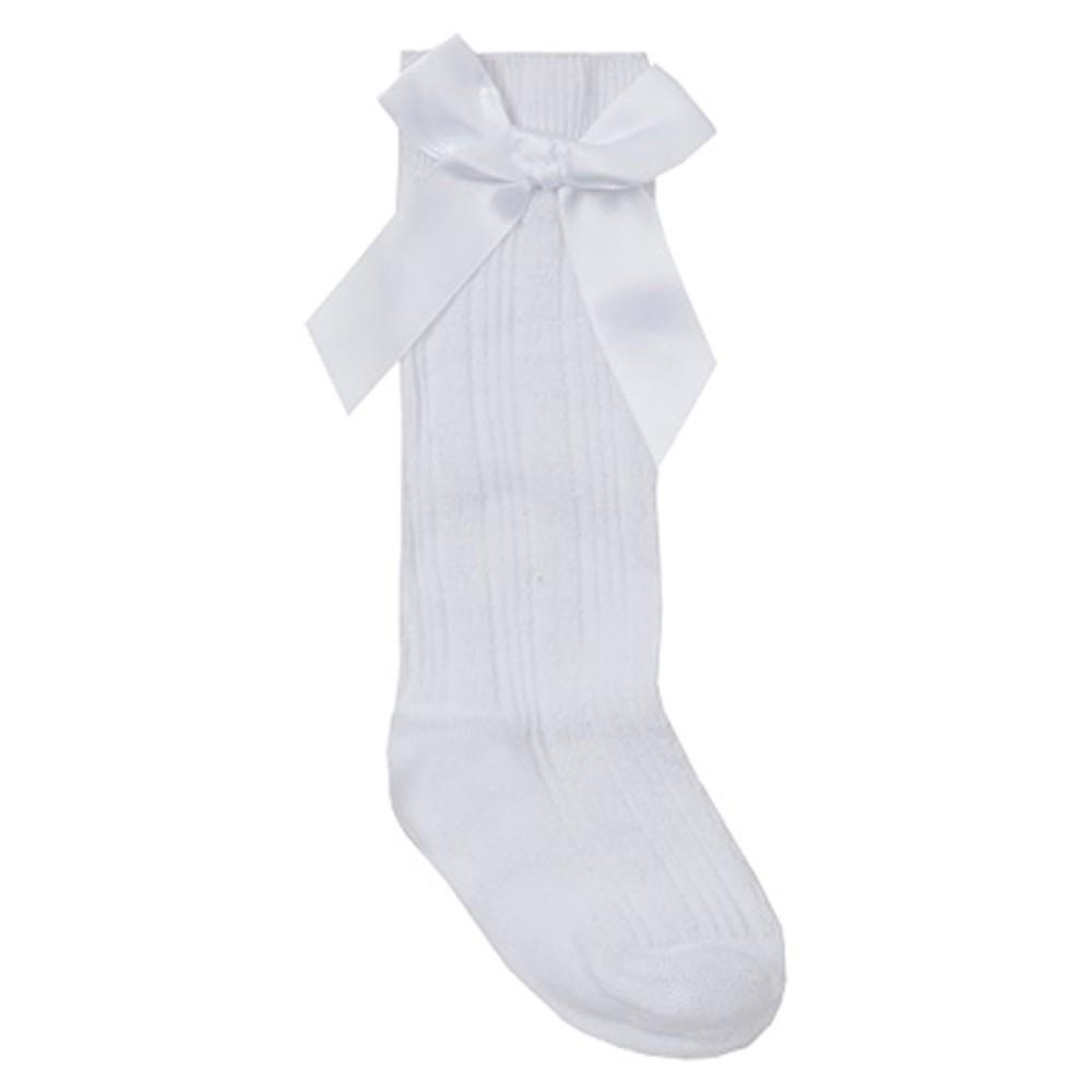 Tick Tock Cable Knee High Socks with Side Bow White