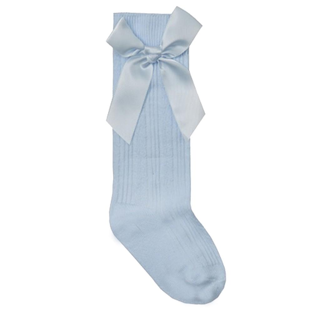 Tick Tock Cable Knee High Socks with Side Bow Blue