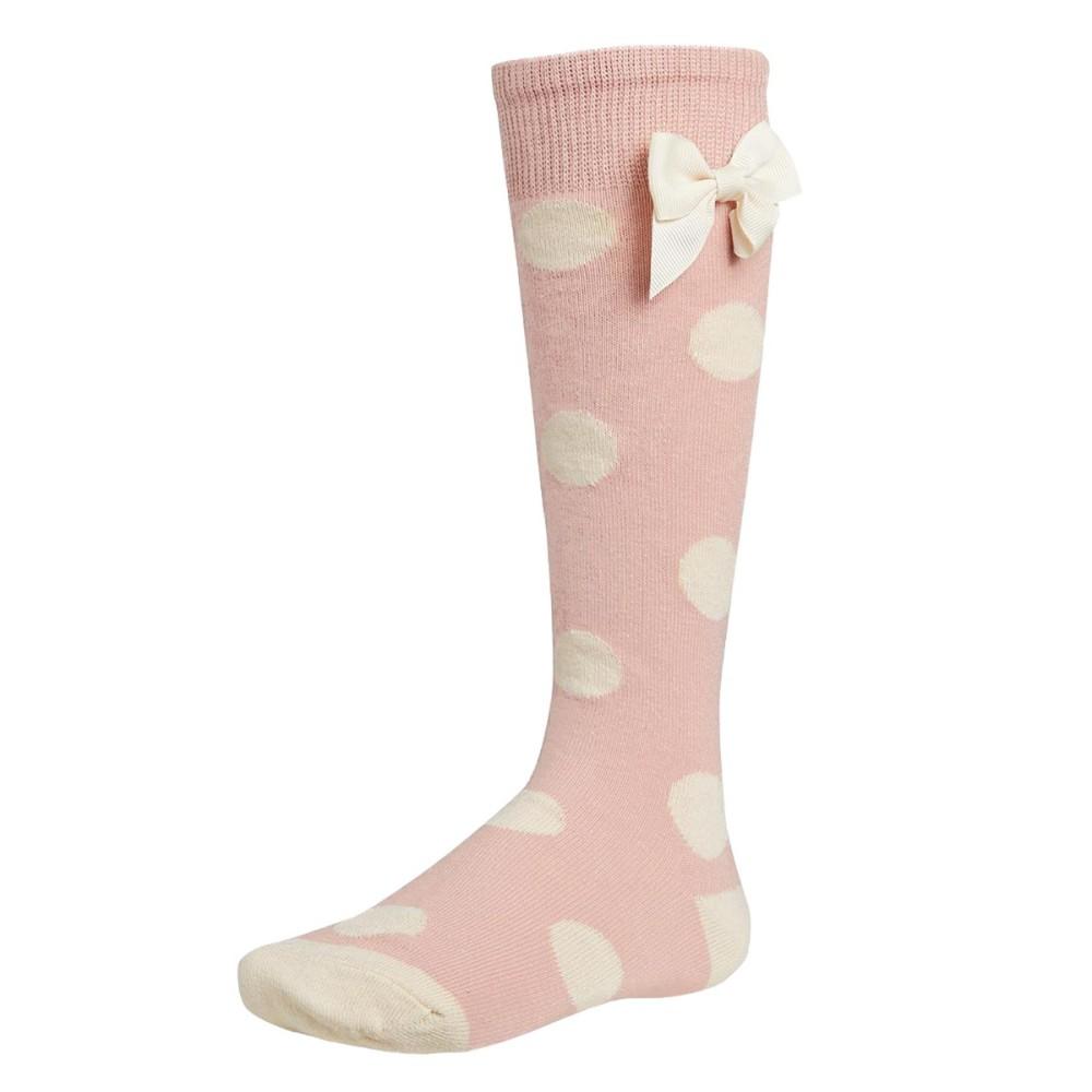 Ysabel Mora Spanish Pink with Cream Polka Dot Knee High Bow Socks