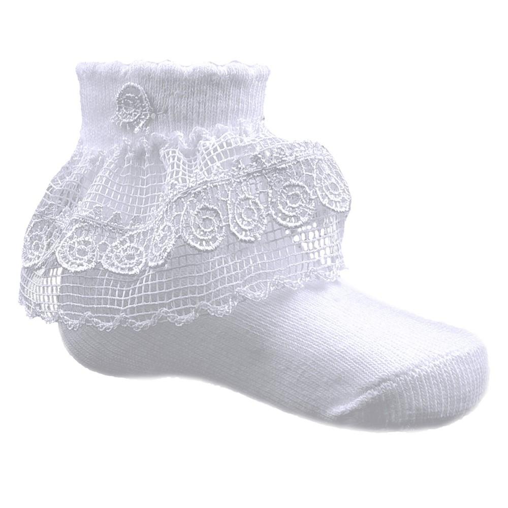 Soft Touch White Spiral Lace Ankle Socks in White