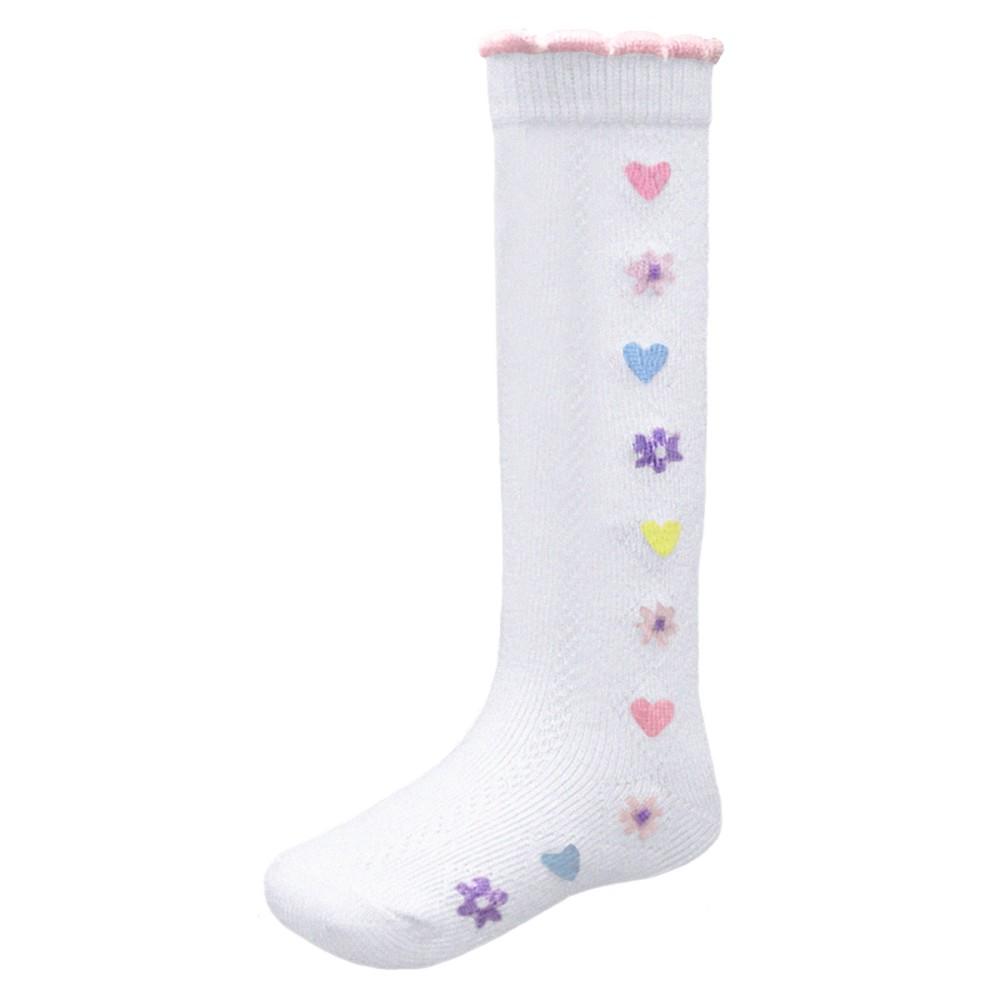 Soft Touch White Knee High Jacquard Socks with Coloured Hearts