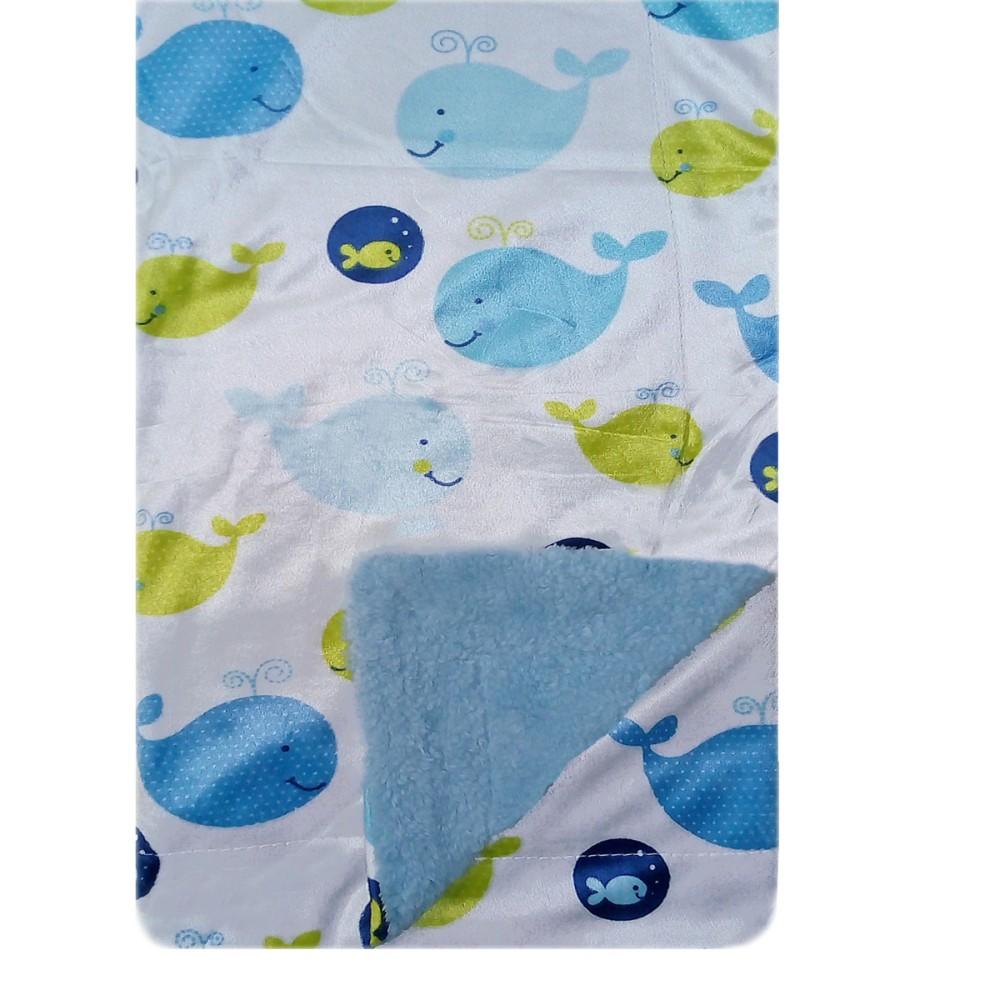 Soft Touch Reversible Whale Print Velour & Blue Sherpa Baby Wrap