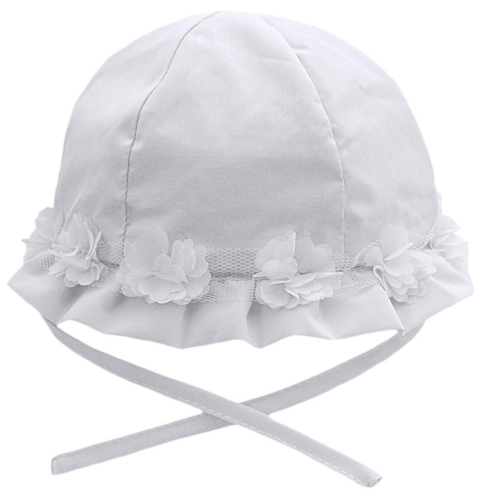Soft Touch Organza Flower Hat with Chin Tie in White