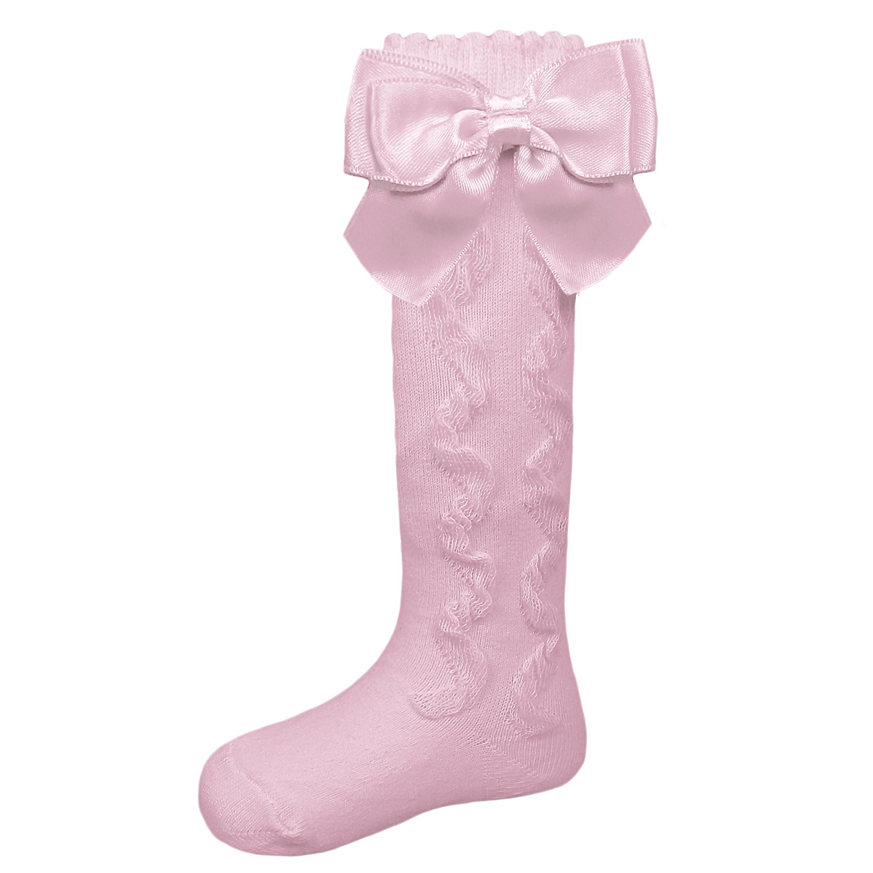 Pex Kids Grazia Knee High Side Bow Ruffle Socks in Pink