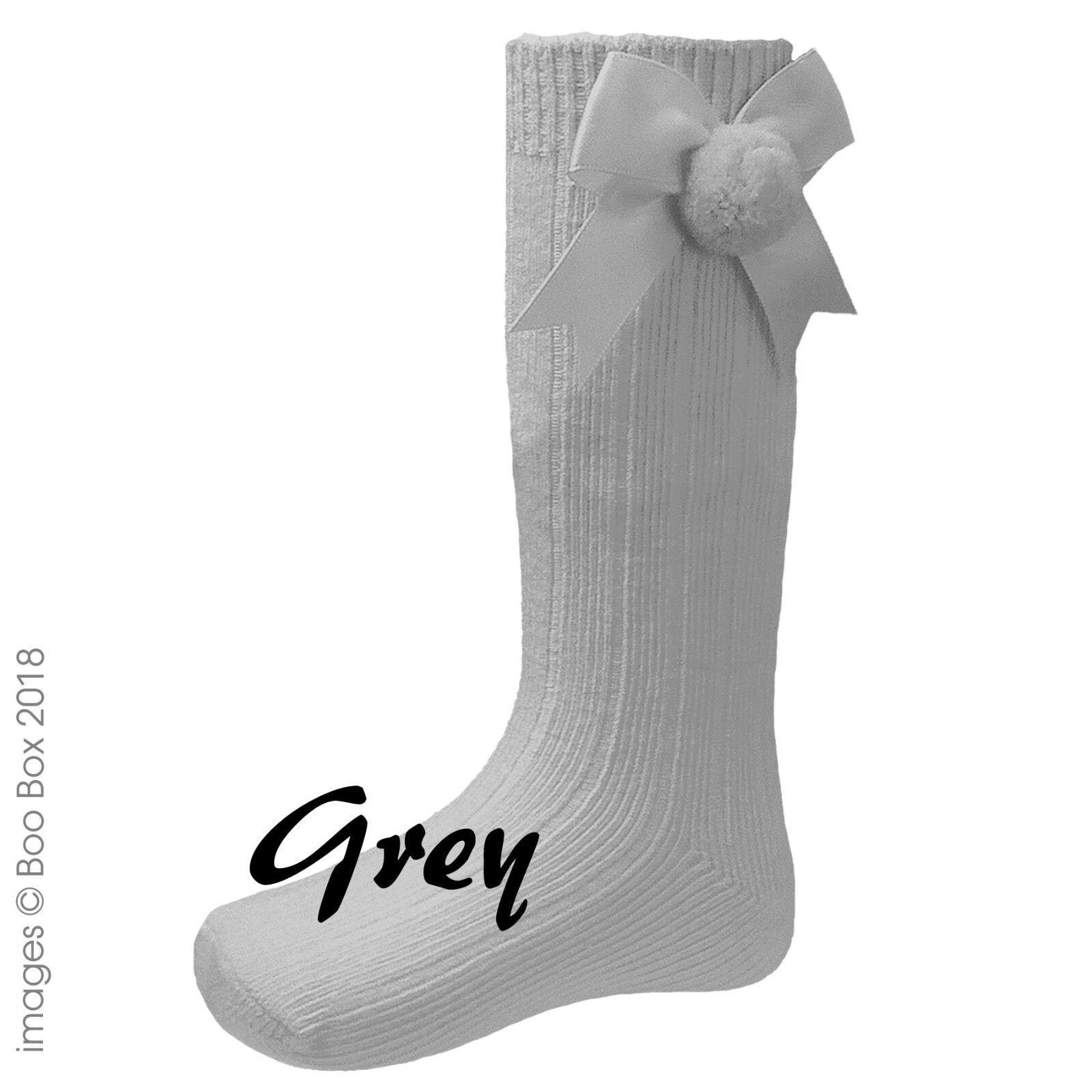 Soft Touch Ribbed Cotton Rich Knee High Socks Baby Girl Pom Pom Bow