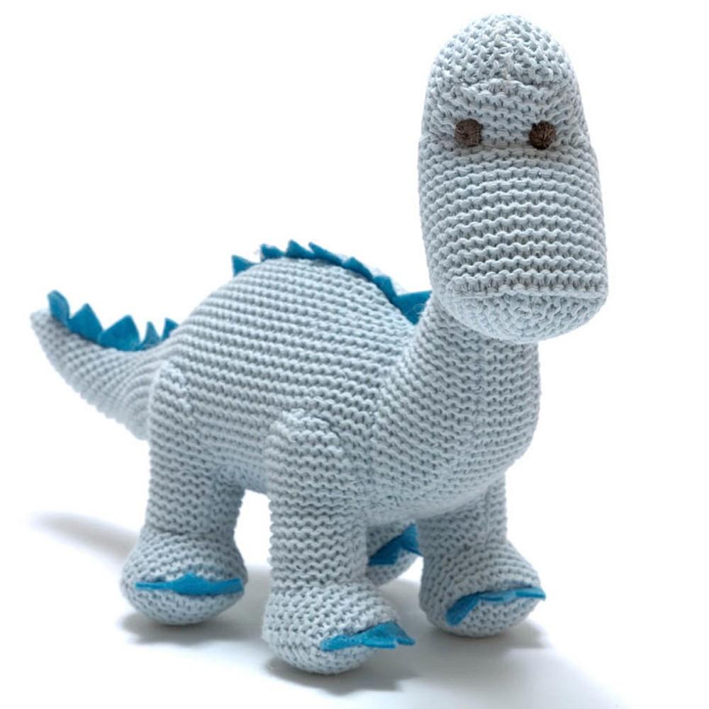 Best Years Knitted Organic Blue Diplodocus Baby Rattle