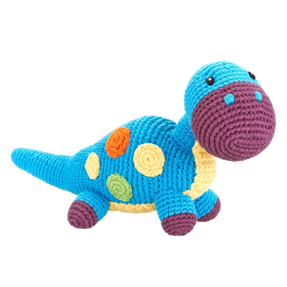 Pebble Fair Trade Crochet Blue Dippi Dinosaur Rattle