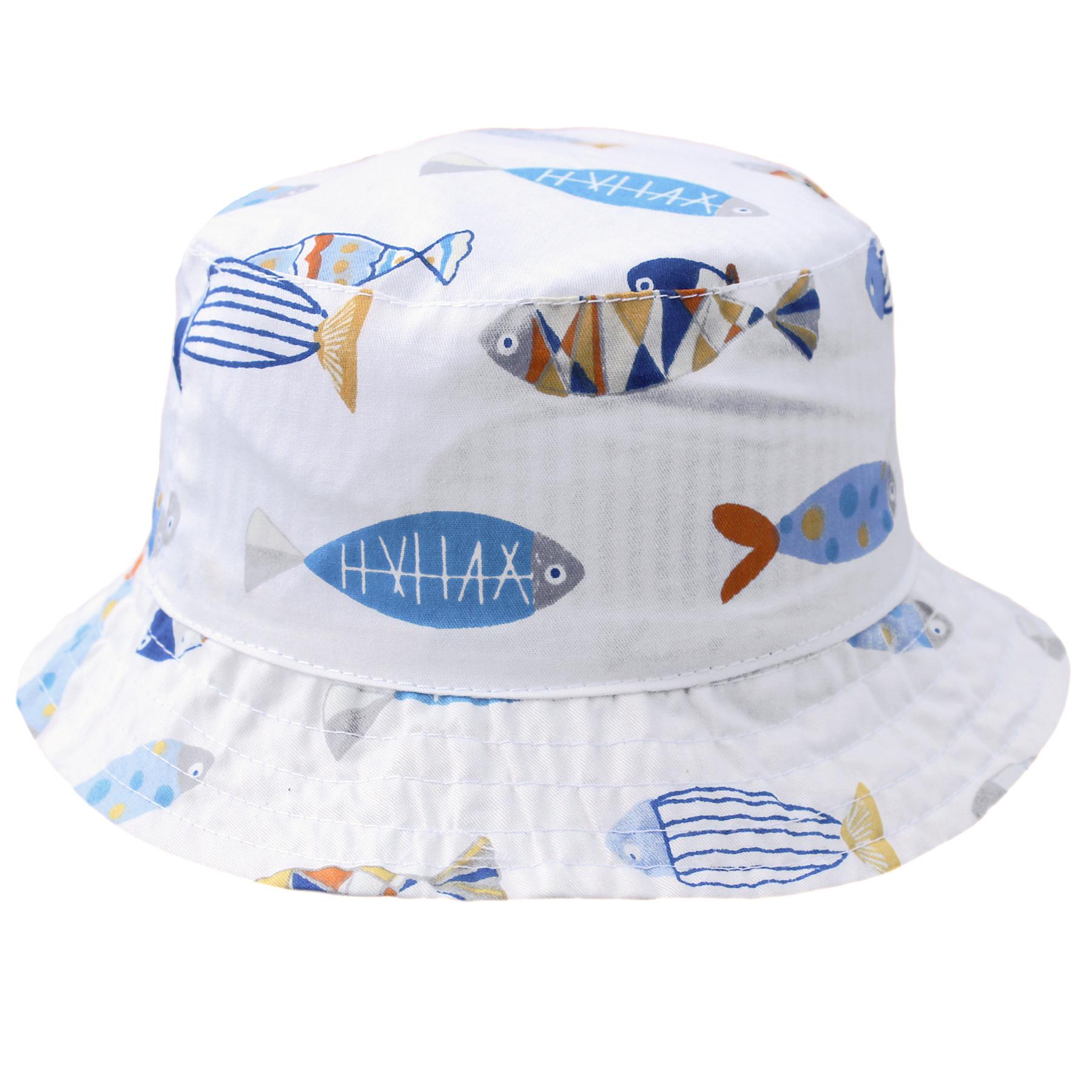 Bartleby Kids White Cotton Fish Print Hat Side