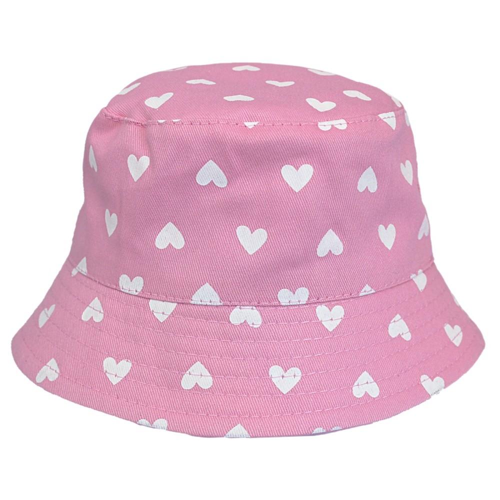 Pesci Baby Pink Cotton Bucket Hat with White Heart Print