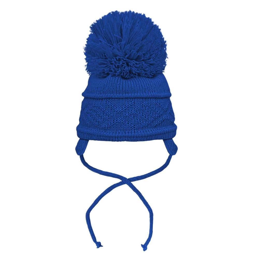 Pesci Baby Royal Blue Knitted Pom Hat with Chin Ties