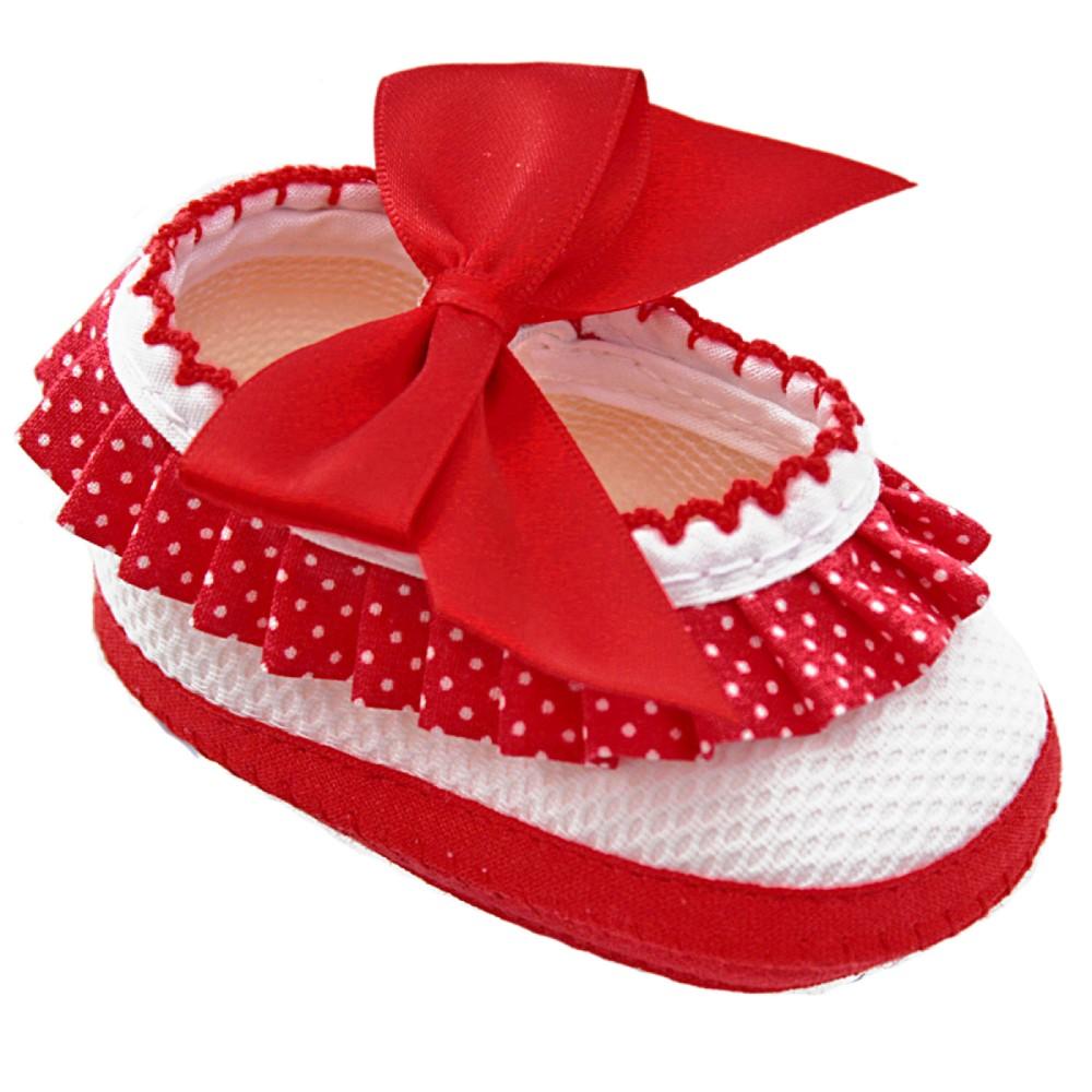 Nursery Time Red Polka Dot with Lace & Bow Booties
