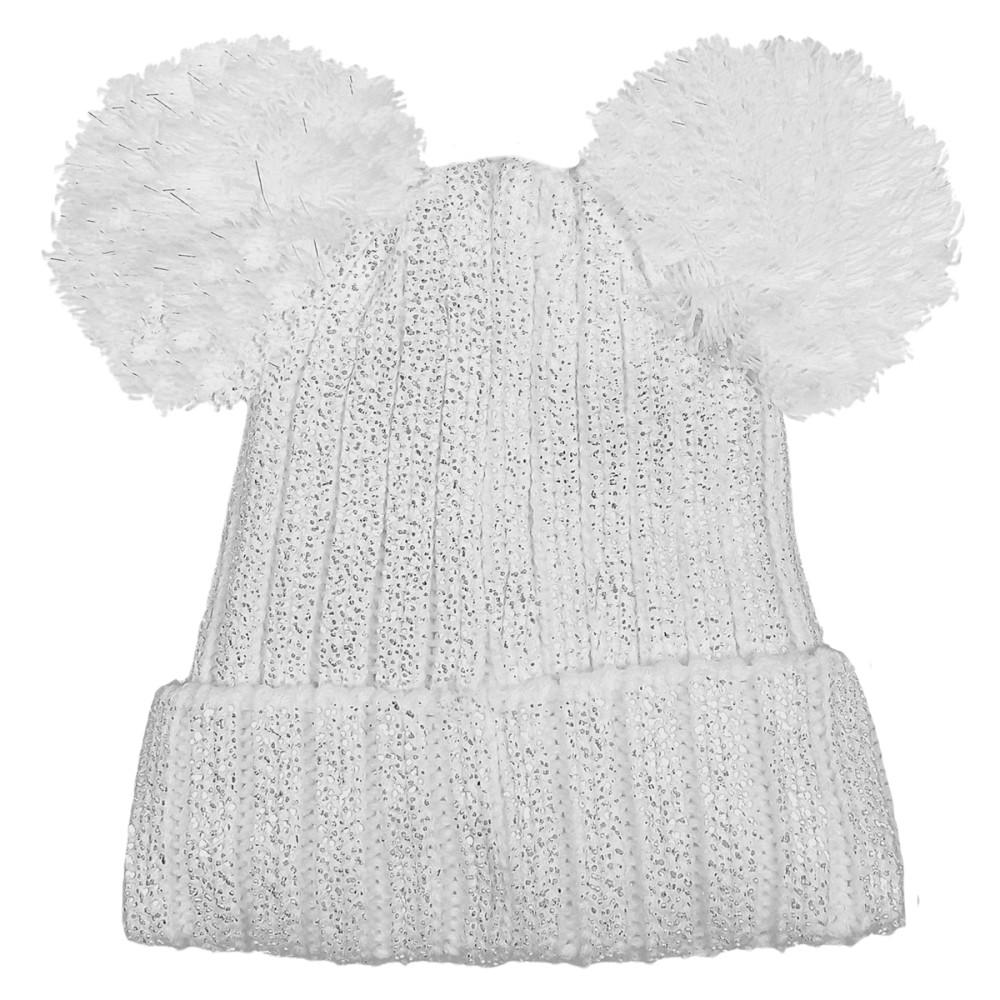 Pex Kids Nova Fleece Lined Knitted Double Pom Hat White