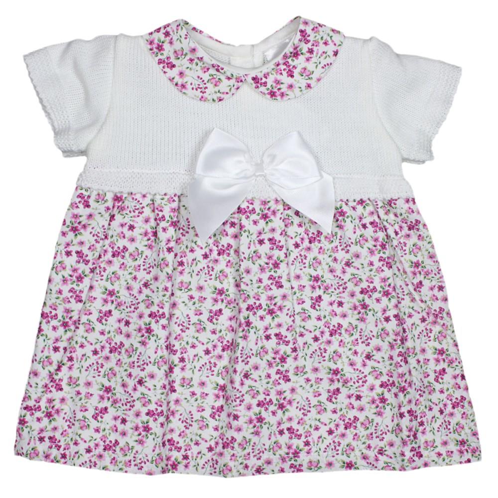 Pex Kids Carla White Faux Knitted Top & Pink Floral Dress