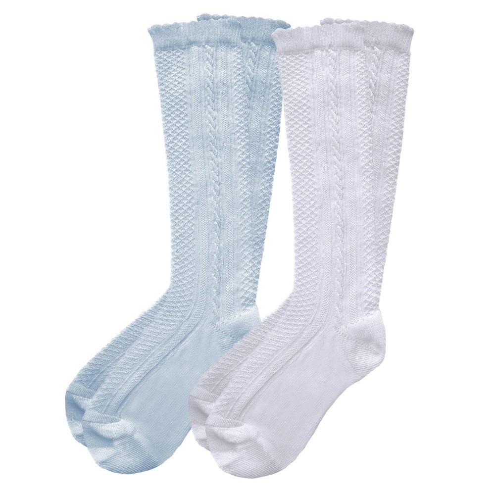 Pex Kids Classic Knee High Twin Pack Socks White and Blue
