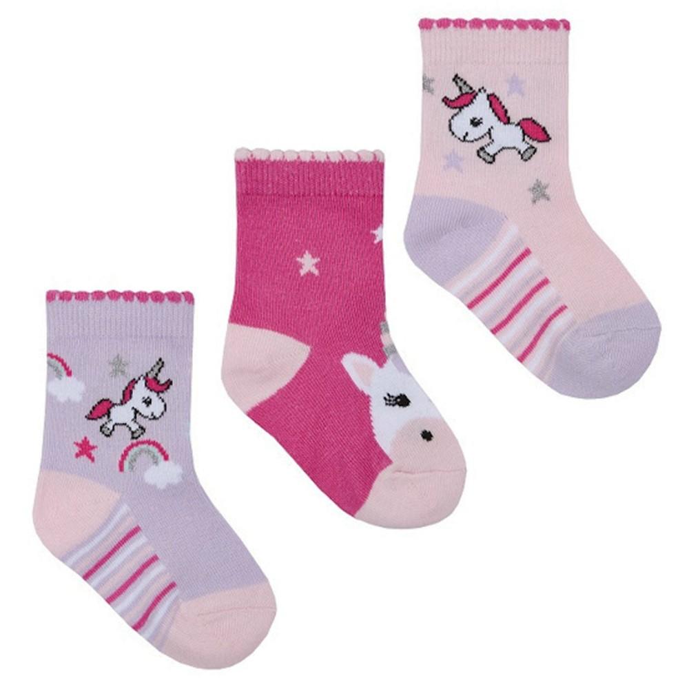 Tick Tock 3 Pair Girls Cotton Rich Glitter Unicorn Ankle Socks