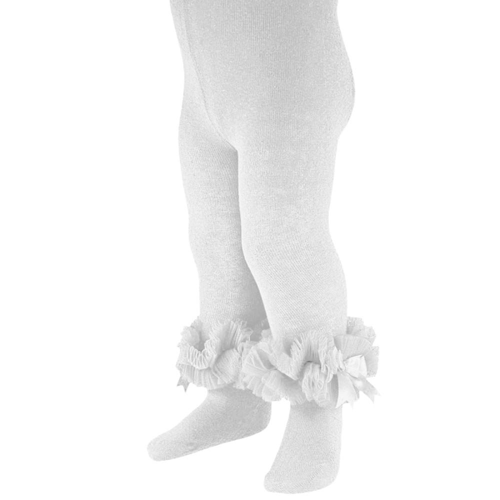 Soft Touch Organza Lace & Bow Tights in White