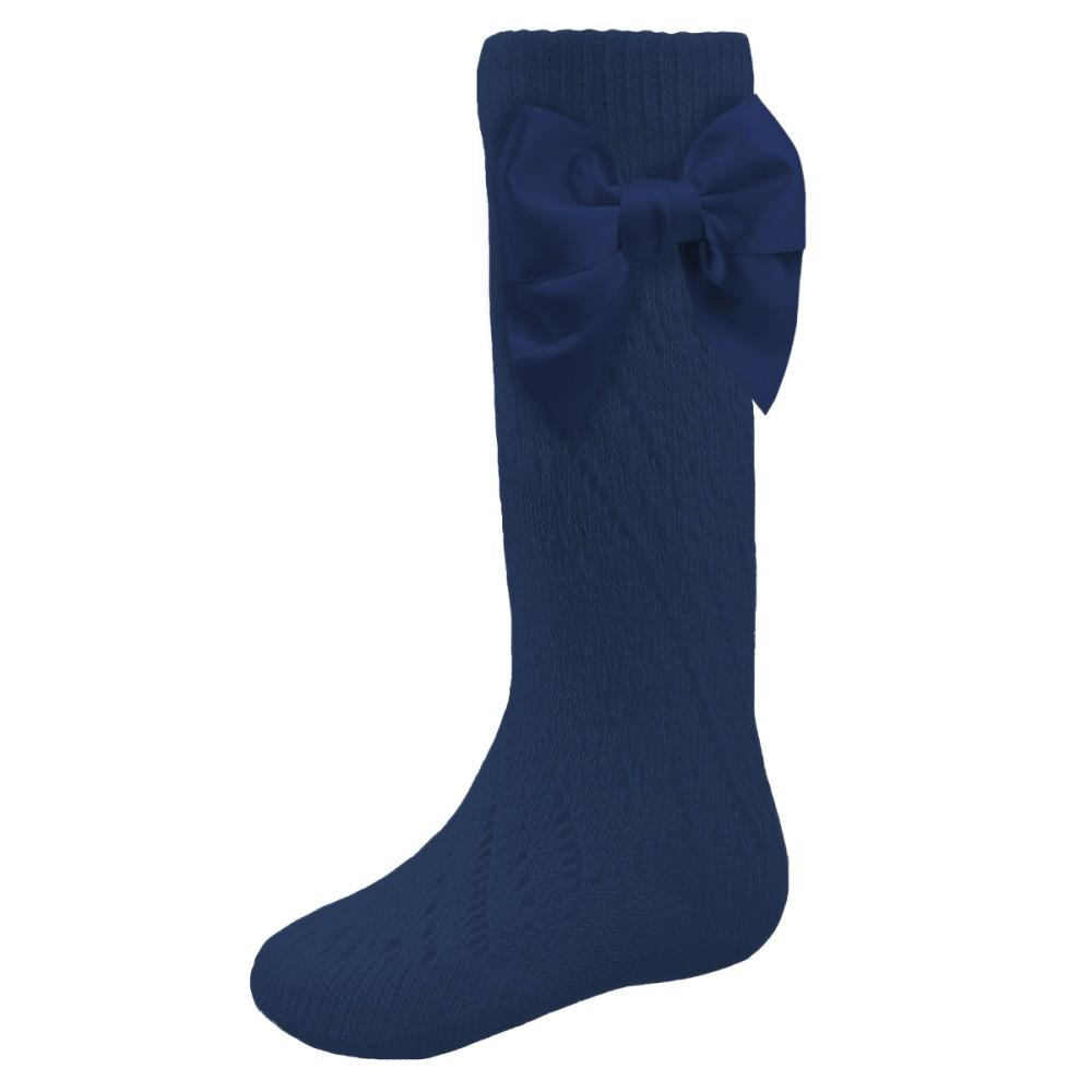 Soft Touch Knee High Pelerine Socks with Side Bows in Navy