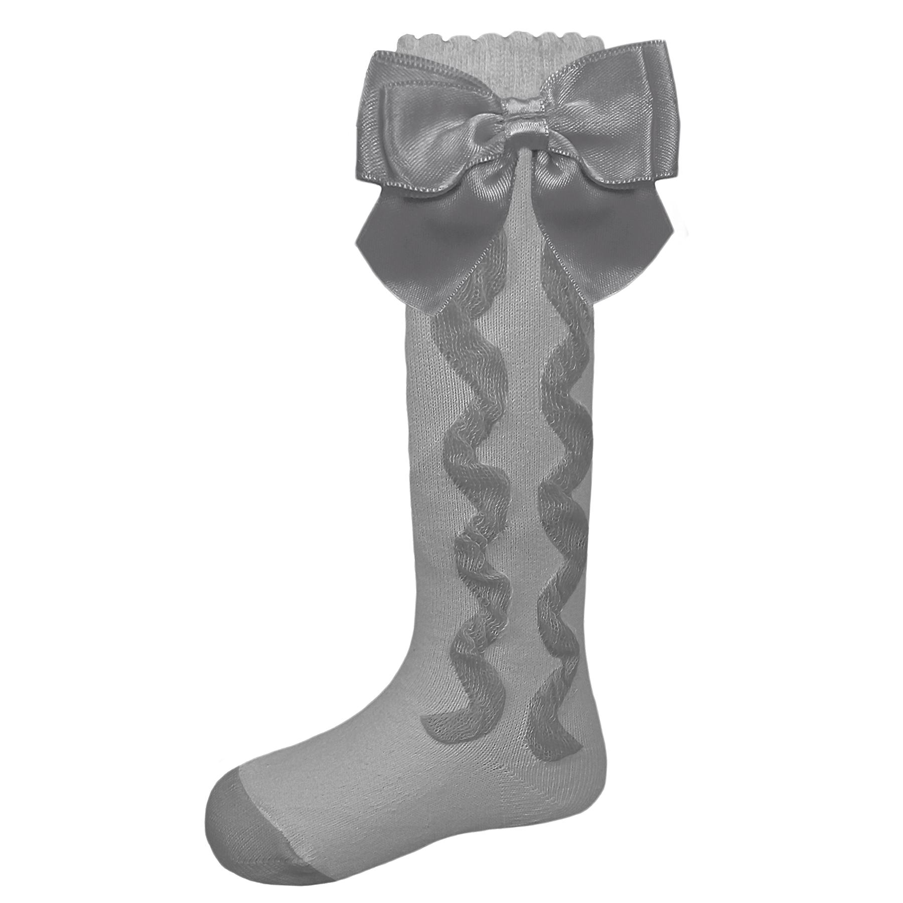 Pex Kids Grazia Knee High Side Bow Ruffle Socks in Grey