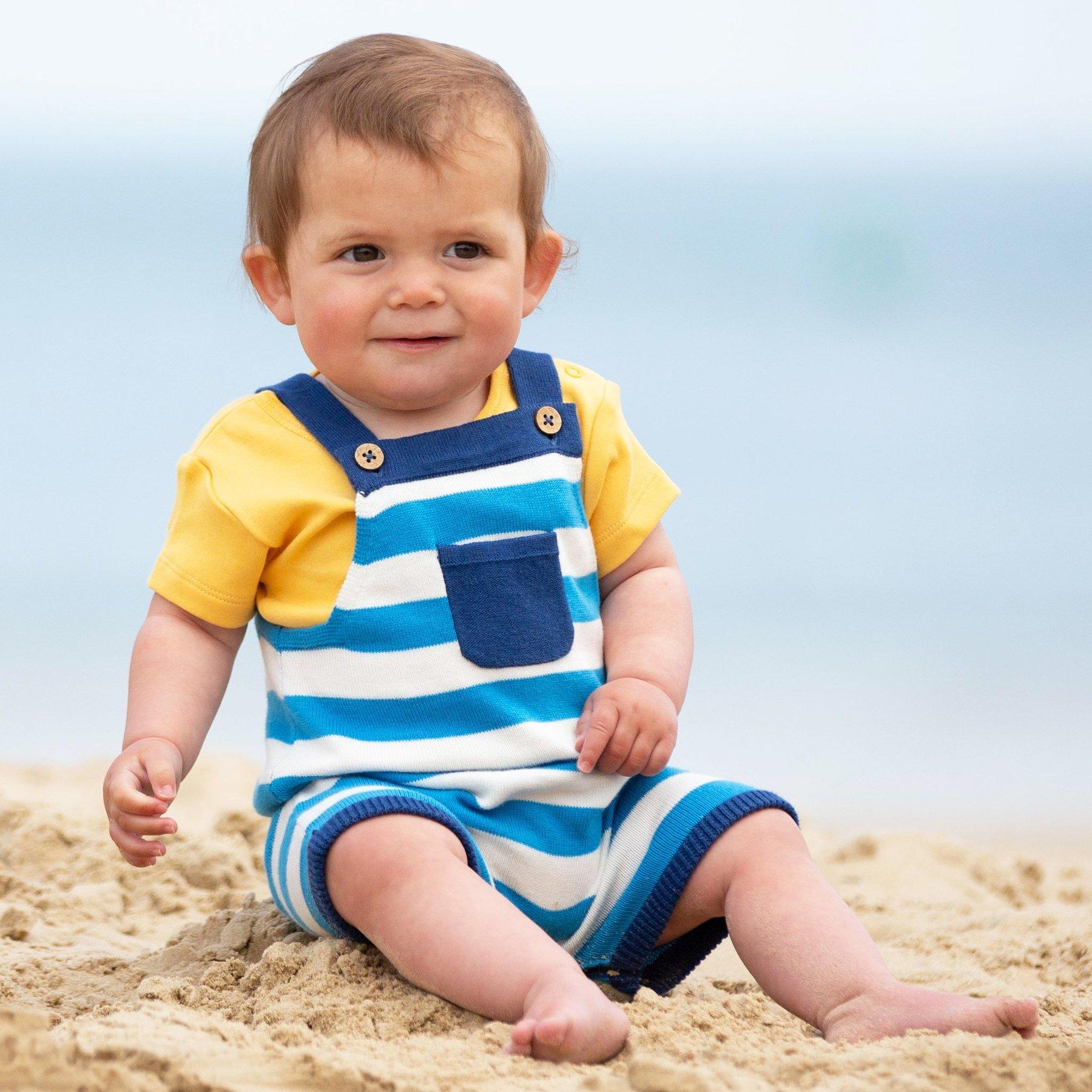 Baby wearing Kite Clothing Stripy Knit Dungarees