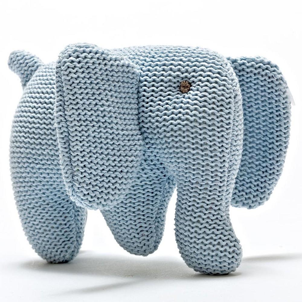 Best Years Knitted Organic Blue Elephant Rattle
