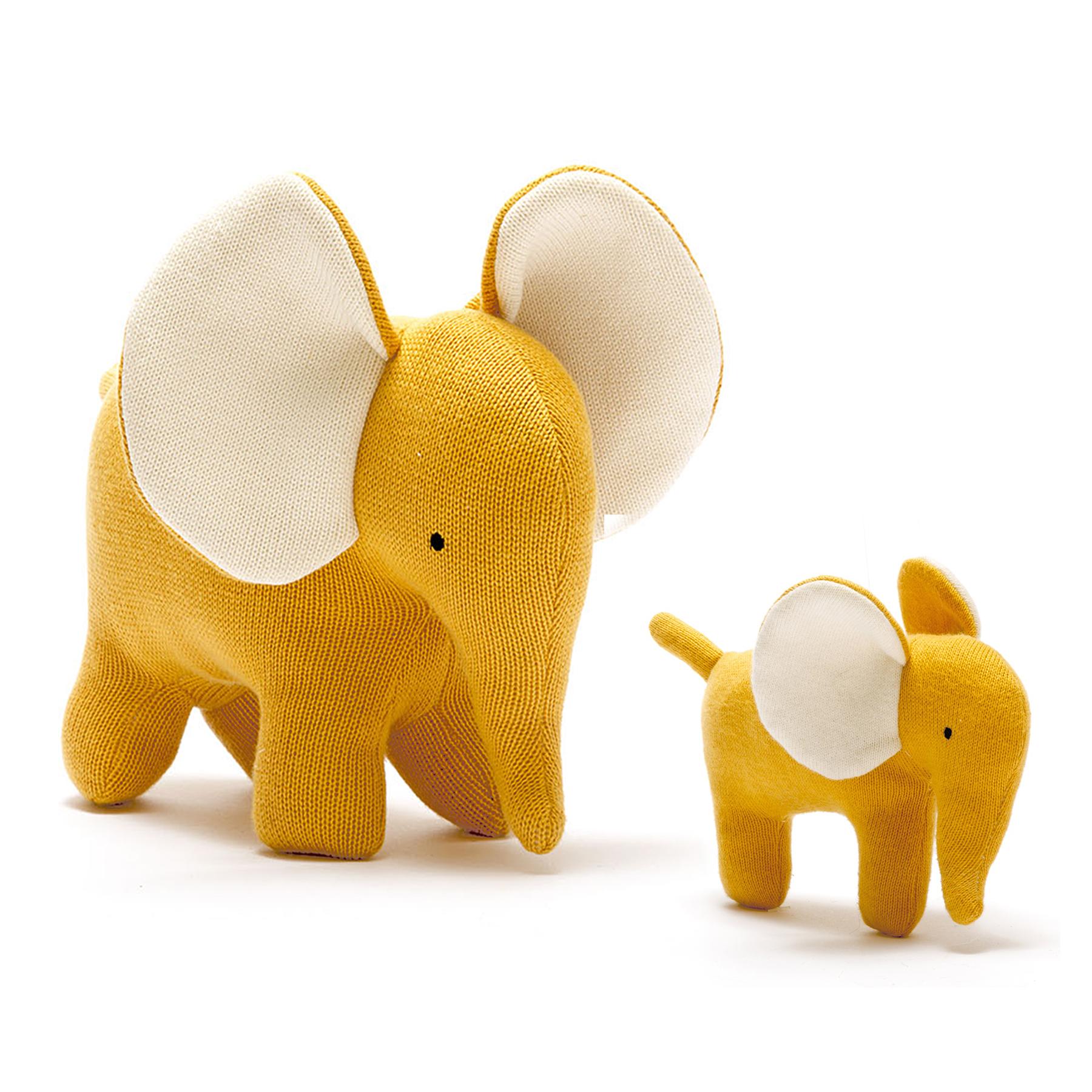 Best Years Knitted Small & Large Mustard Organic Cotton  Elephants