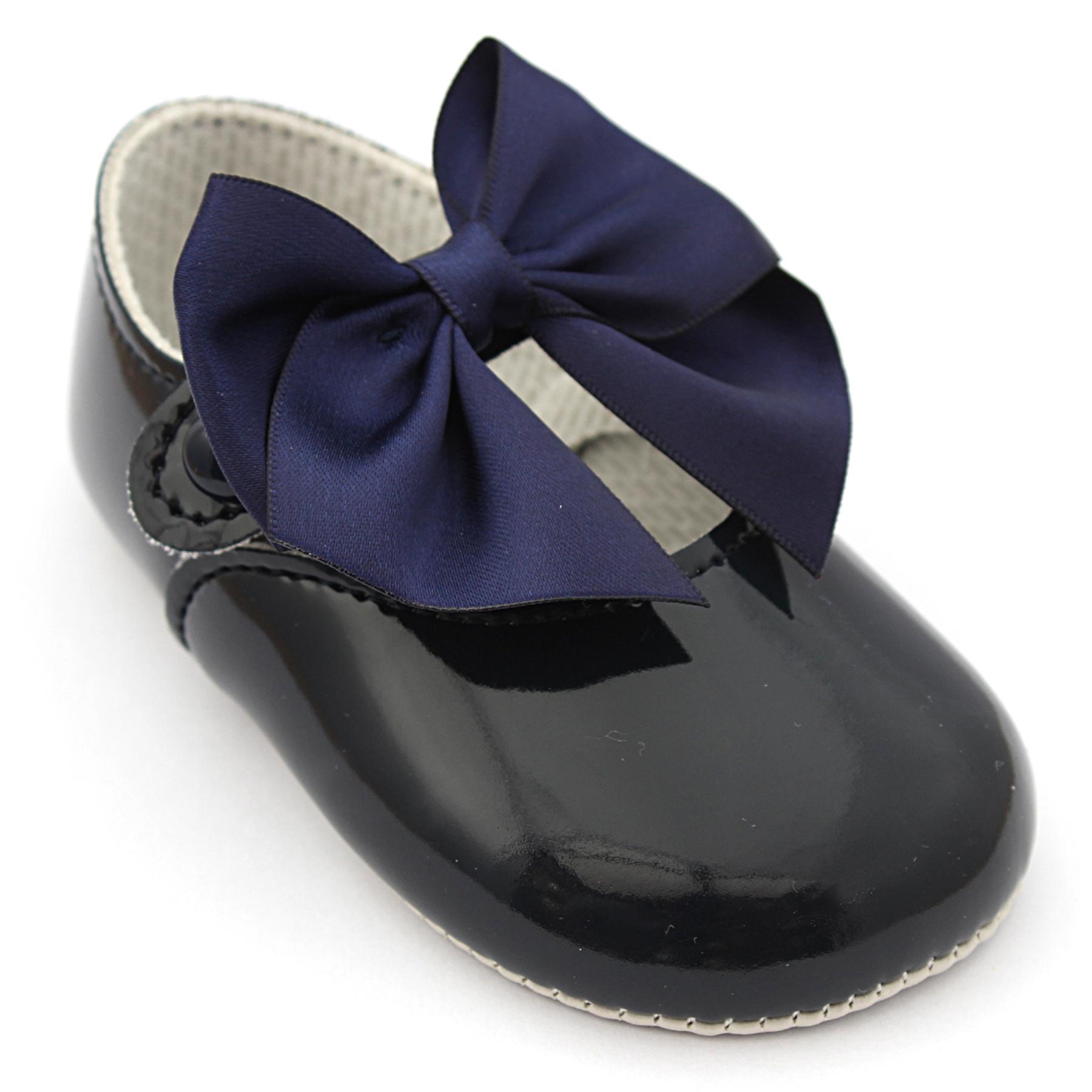 Early Days Baypods Navy Button Patent Bow Shoes