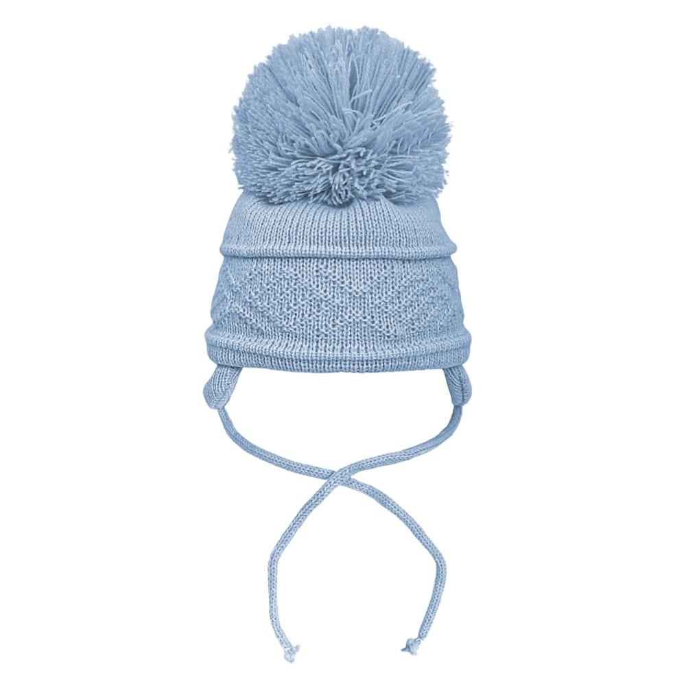 Pesci Baby Sky Blue Knitted Pom Hat with Chin Ties