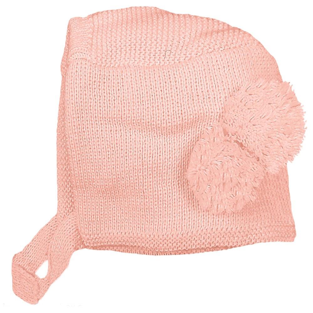 Pesci Baby Pink Knitted Bonnet with Side Pom Poms