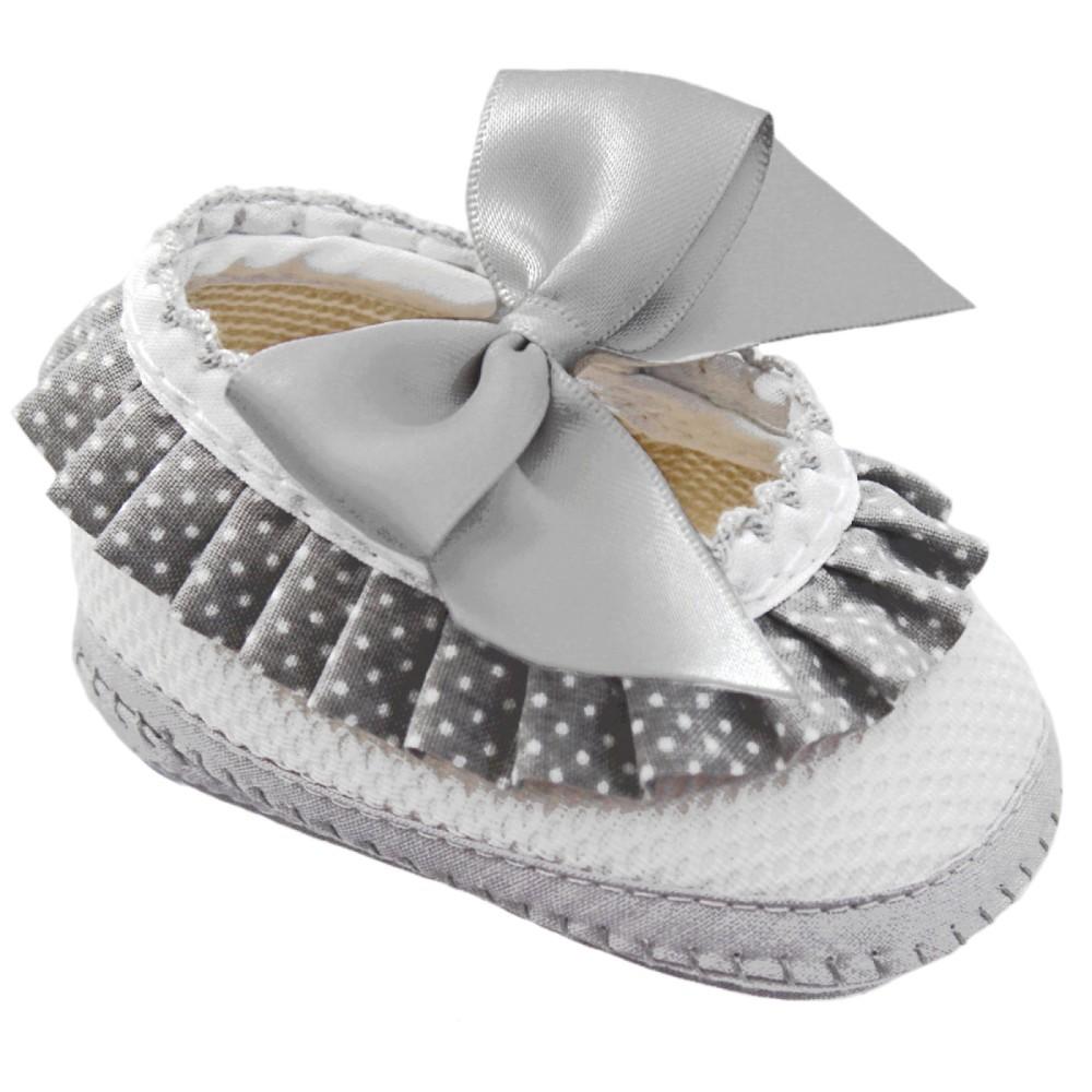 Nursery Time Grey Polka Dot with Lace & Bow Booties
