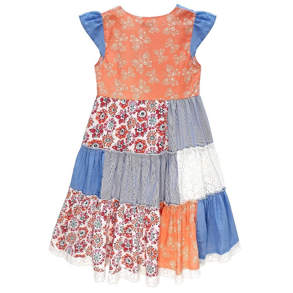 Domino Girl Patchwork Button Up Lace Cotton Sun Dress Back