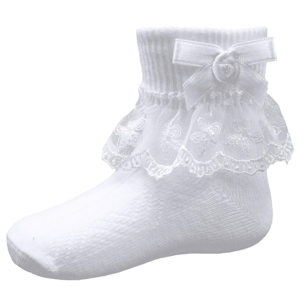 Pex Kids Daisy White Frilly Lace Ankle Socks