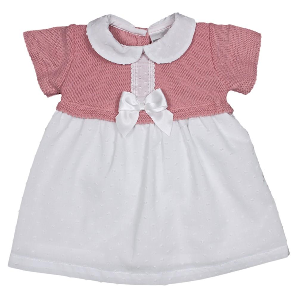 Pex Kids Eloisa Dusky Pink Knitted Faux Top & White Dobby Dress