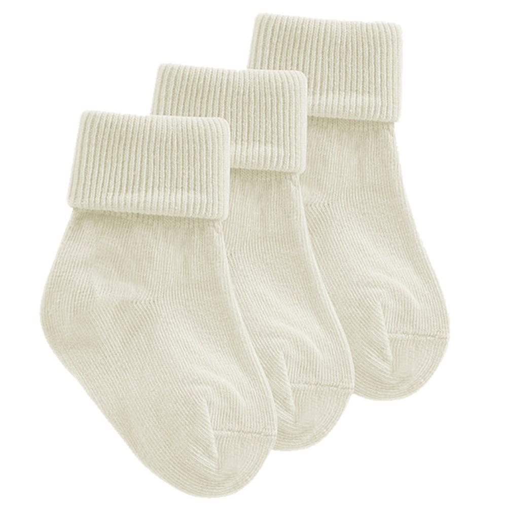 Tick Tock 3 Pair Cream Cotton Rich Plain Turnover Baby Ankle Socks