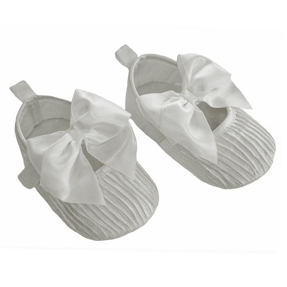 Soft Touch Crinkle Grey Satin Bow Pram Shoes