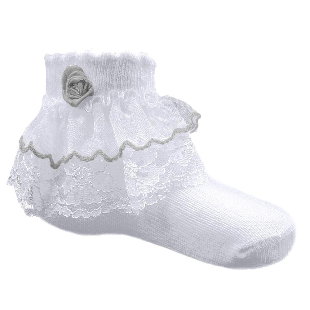 Soft Touch Grey Rose & White Lace Ankle Socks
